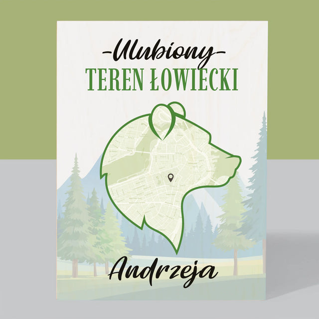 Mapa Miasta: Ulubiony Teren Łowiecki - Wydruk Na Drewnie