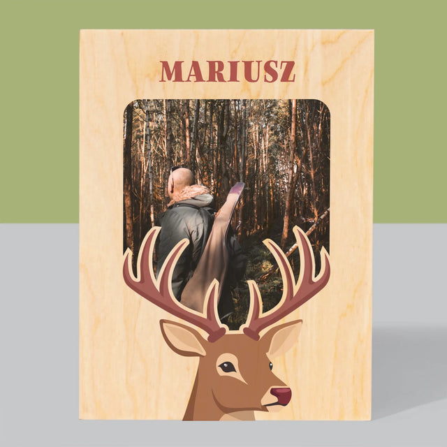 Zdjęcie I Podpis: Jeleń - Wydruk Na Drewnie