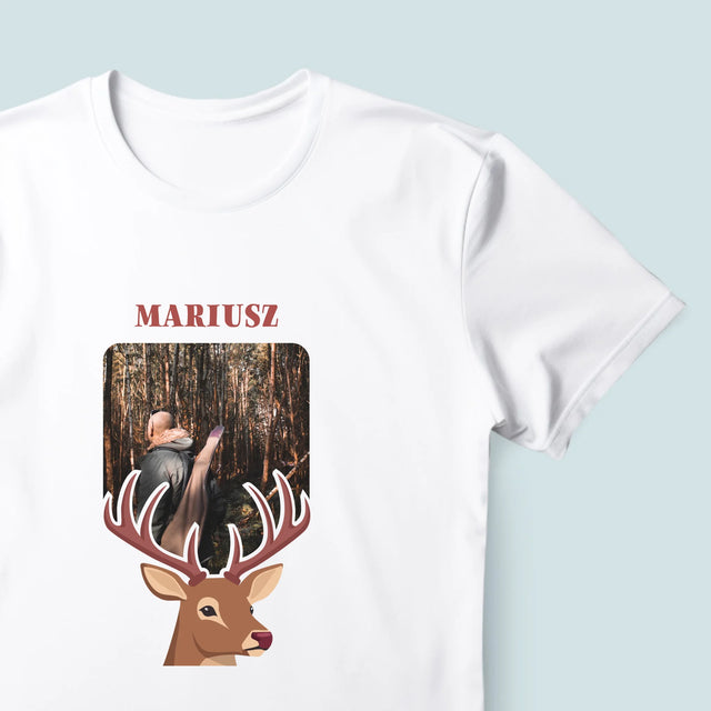 Zdjęcie I Podpis: Jeleń - Koszulka Męska z Nadrukiem