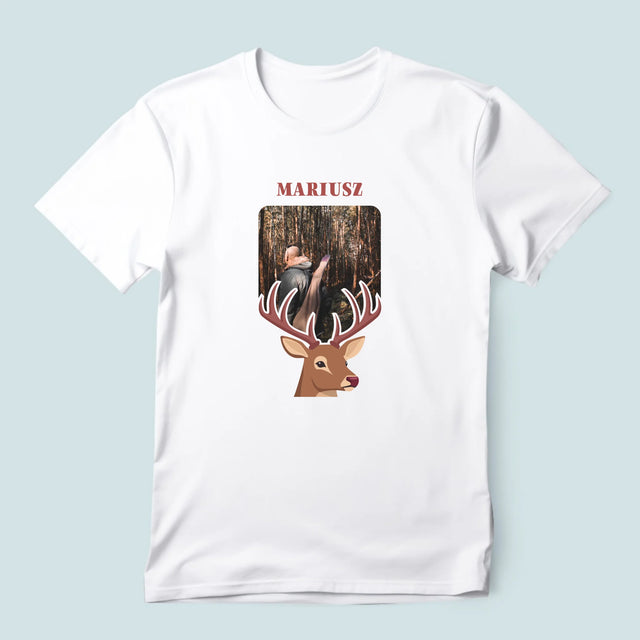 Zdjęcie I Podpis: Jeleń - Koszulka Męska z Nadrukiem