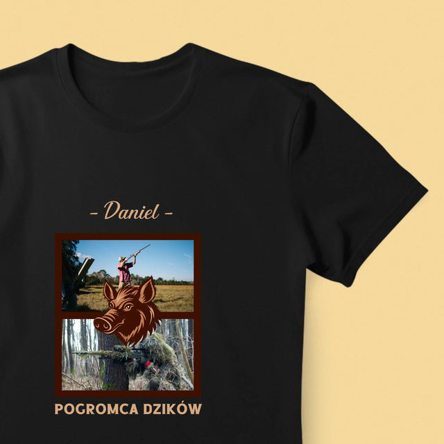 Fotokolaż: Pogromca Dzików - Koszulka Męska z Nadrukiem