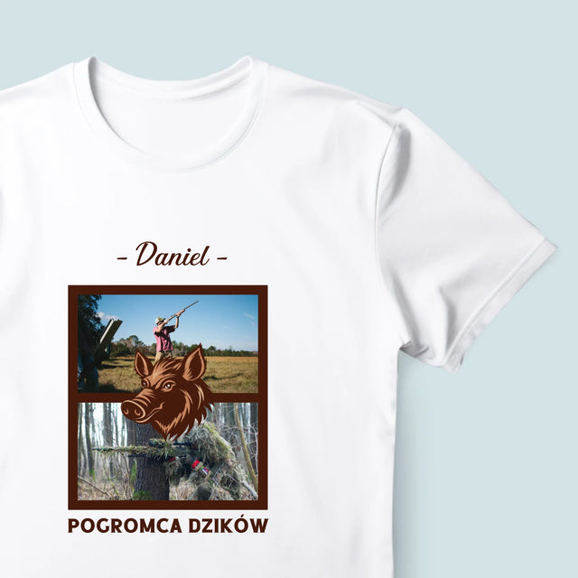 Fotokolaż: Pogromca Dzików - Koszulka Męska z Nadrukiem