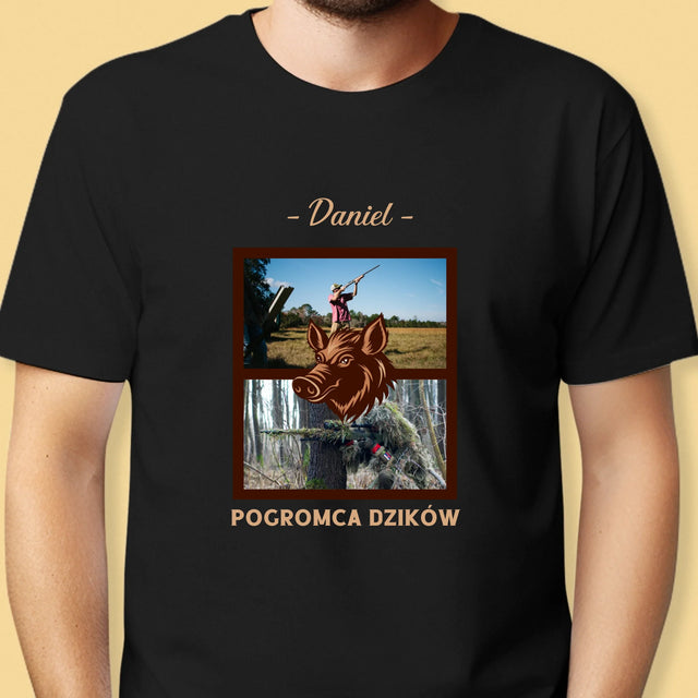 Fotokolaż: Pogromca Dzików - Koszulka Męska z Nadrukiem