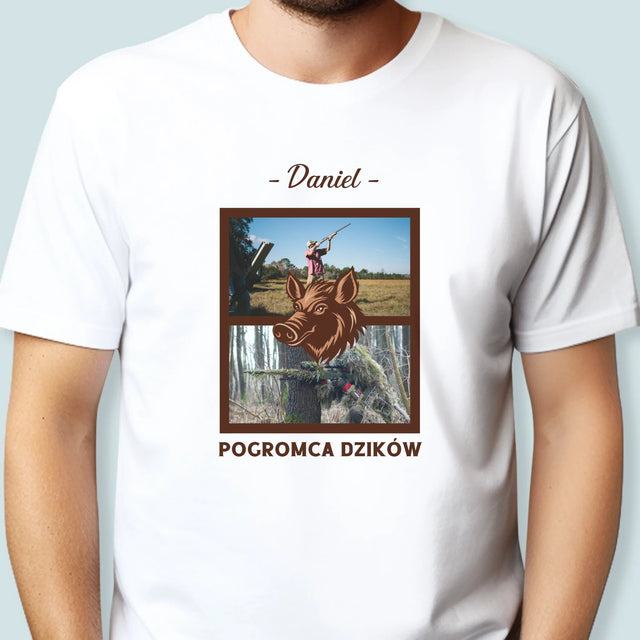 Fotokolaż: Pogromca Dzików - Koszulka Męska z Nadrukiem