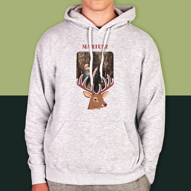 Zdjęcie I Podpis: Jeleń - Bluza Męska Z Kapturem
