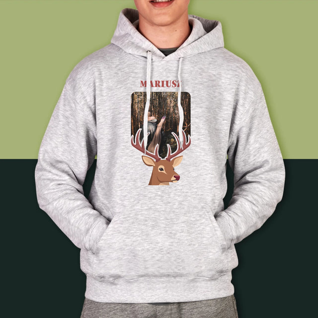 Zdjęcie I Podpis: Jeleń - Bluza Męska Z Kapturem