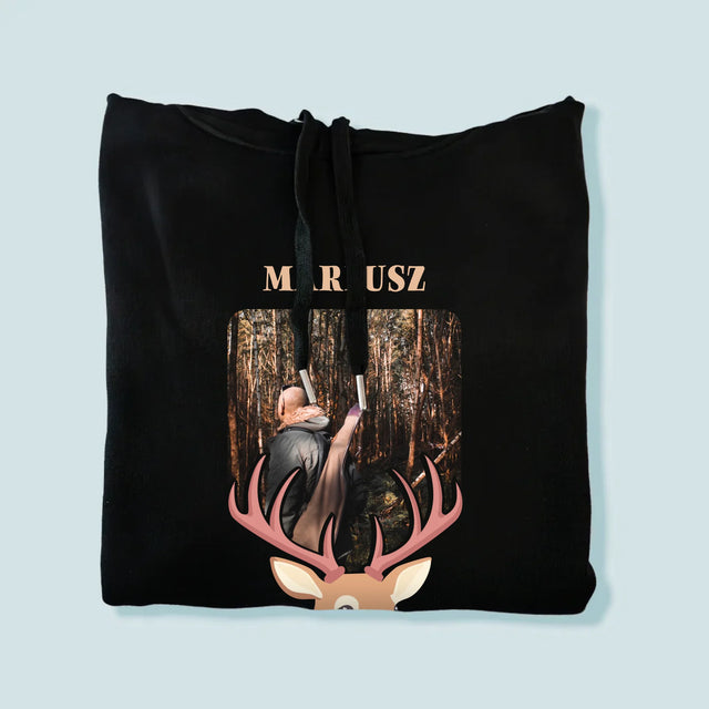 Zdjęcie I Podpis: Jeleń - Bluza Męska Z Kapturem