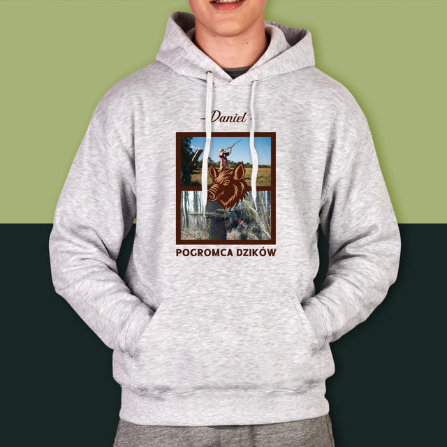 Fotokolaż: Pogromca Dzików - Bluza Męska Z Kapturem