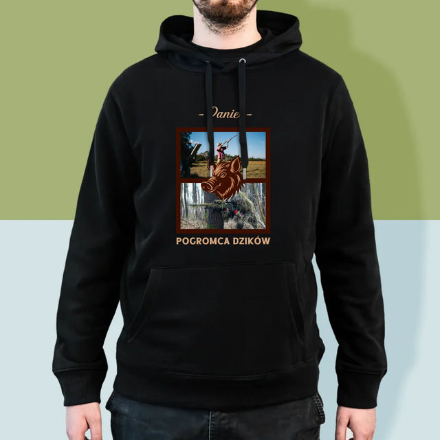 Fotokolaż: Pogromca Dzików - Bluza Męska Z Kapturem