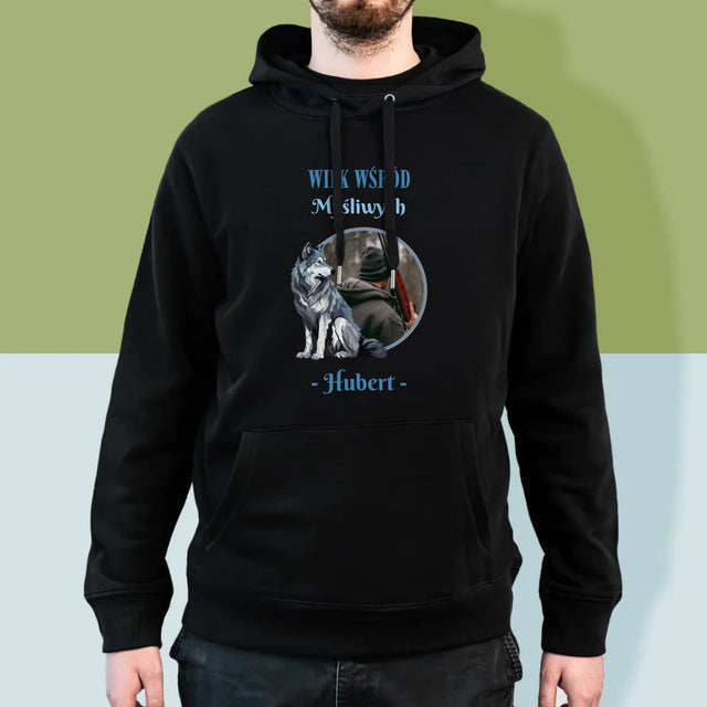 Zdjęcie I Podpis: Wilk Wśród Myśliwych - Bluza Męska Z Kapturem