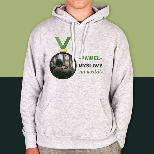 Zdjęcie I Podpis: Myśliwy Na Medal - Bluza Męska Z Kapturem