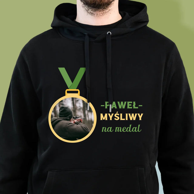 Zdjęcie I Podpis: Myśliwy Na Medal - Bluza Męska Z Kapturem