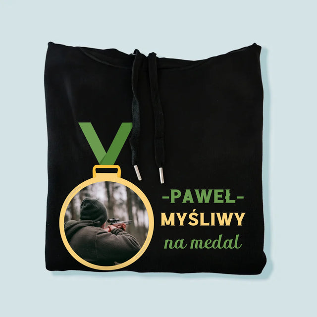 Zdjęcie I Podpis: Myśliwy Na Medal - Bluza Męska Z Kapturem