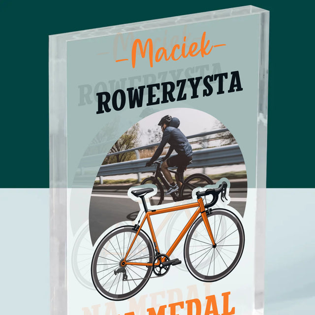 Zdjęcie I Podpis: Rowerzysta Na Medal - Blok Akrylowy z Nadrukiem
