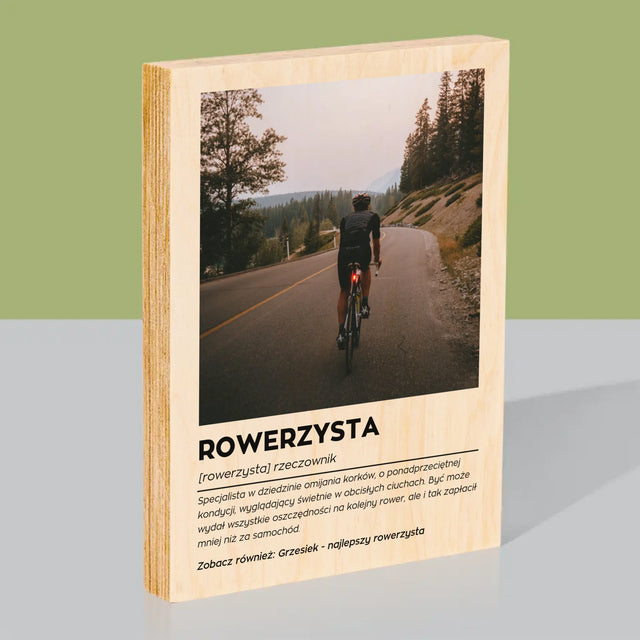 Zdjęcie I Podpis: Rowerzysta Definicja - Wydruk Na Drewnie