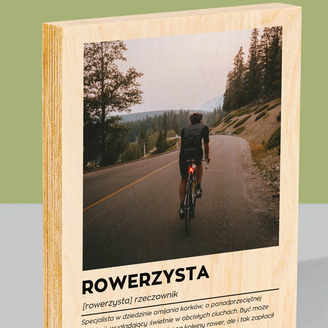 Zdjęcie I Podpis: Rowerzysta Definicja - Wydruk Na Drewnie