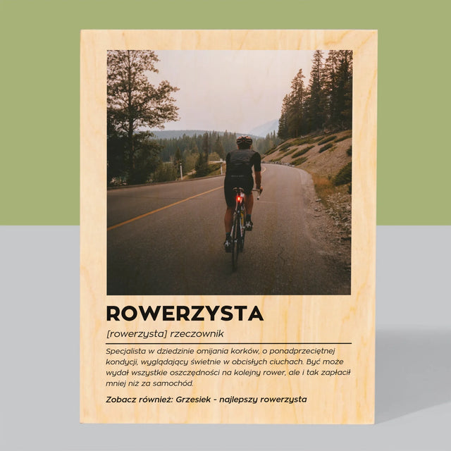 Zdjęcie I Podpis: Rowerzysta Definicja - Wydruk Na Drewnie