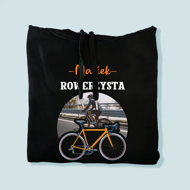 Zdjęcie I Podpis: Rowerzysta Na Medal - Bluza Męska z Kapturem
