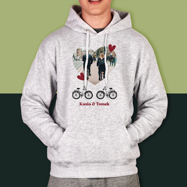 Zdjęcie I Podpis: Rowerowa Para - Bluza Męska z Kapturem
