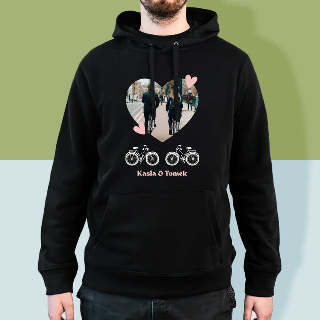 Zdjęcie I Podpis: Rowerowa Para - Bluza Męska z Kapturem