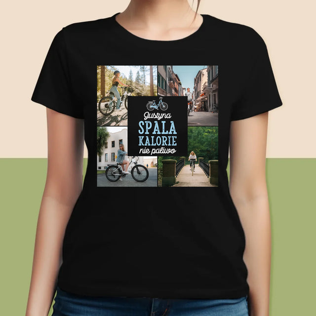 Fotokolaż: Spala Kalorie, Nie Paliwo - Koszulka Damska z Nadrukiem