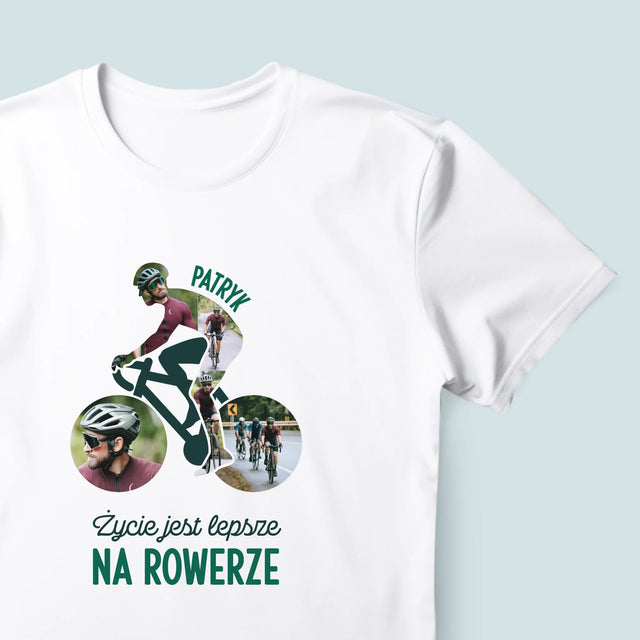 Kształt Ze Zdjęć: Życie Jest Lepsze Na Rowerze - Koszulka Męska z Nadrukiem