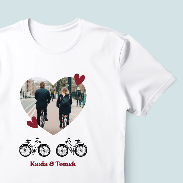Zdjęcie I Podpis: Rowerowa Para - Koszulka Męska z Nadrukiem