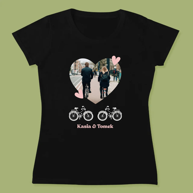Zdjęcie I Podpis: Rowerowa Para - Koszulka Damska z Nadrukiem