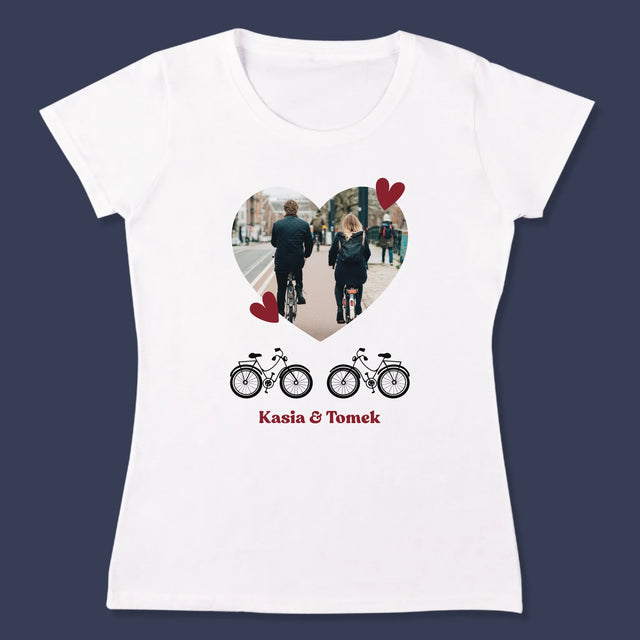 Zdjęcie I Podpis: Rowerowa Para - Koszulka Damska z Nadrukiem