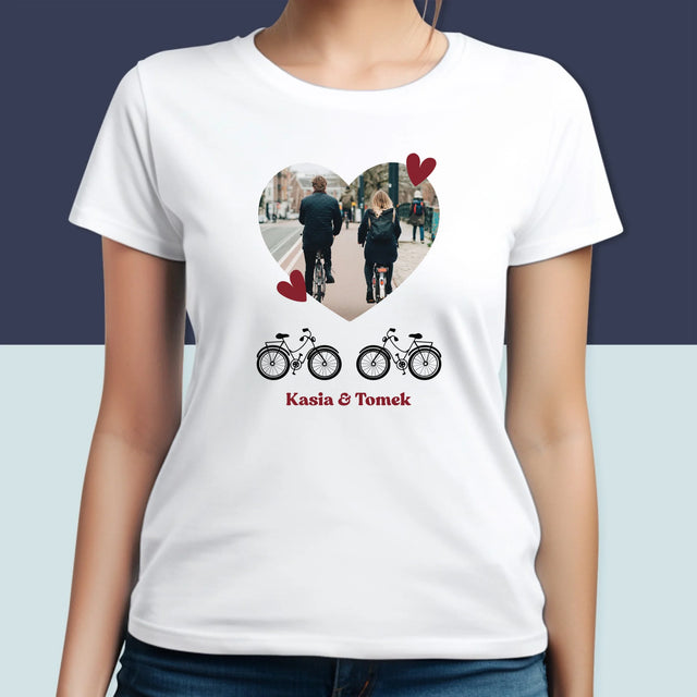 Zdjęcie I Podpis: Rowerowa Para - Koszulka Damska z Nadrukiem