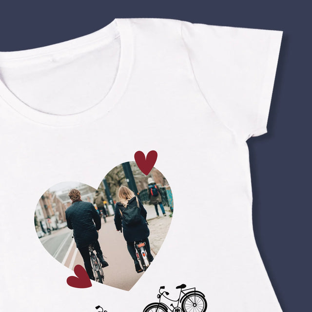 Zdjęcie I Podpis: Rowerowa Para - Koszulka Damska z Nadrukiem
