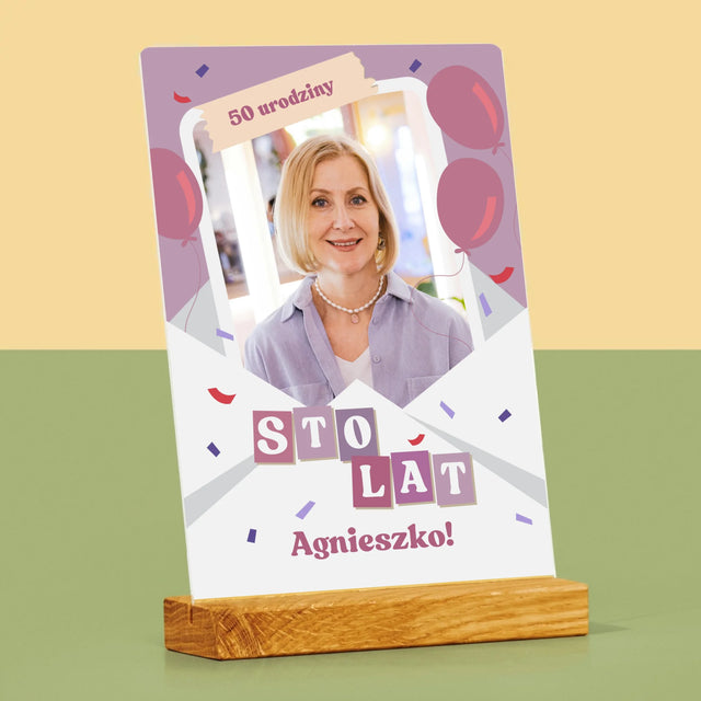 Zdjęcie I Podpis: 50 Urodziny Balony - Wydruk Na Szkle Akrylowym