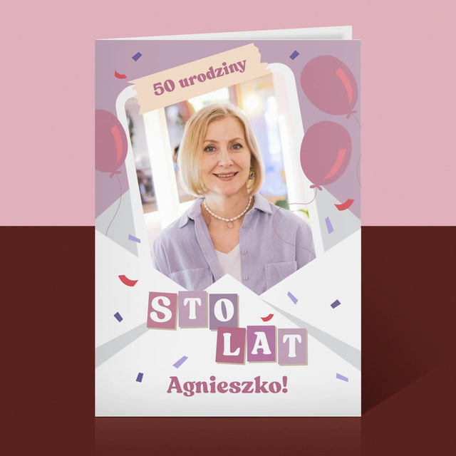 Zdjęcie I Podpis: 50 Urodziny Balony - Kartka Z Życzeniami