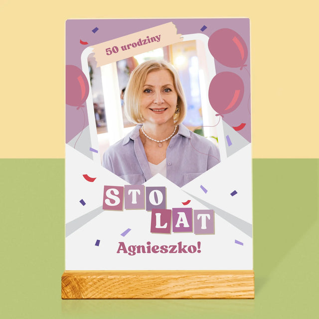 Zdjęcie I Podpis: 50 Urodziny Balony - Wydruk Na Szkle Akrylowym