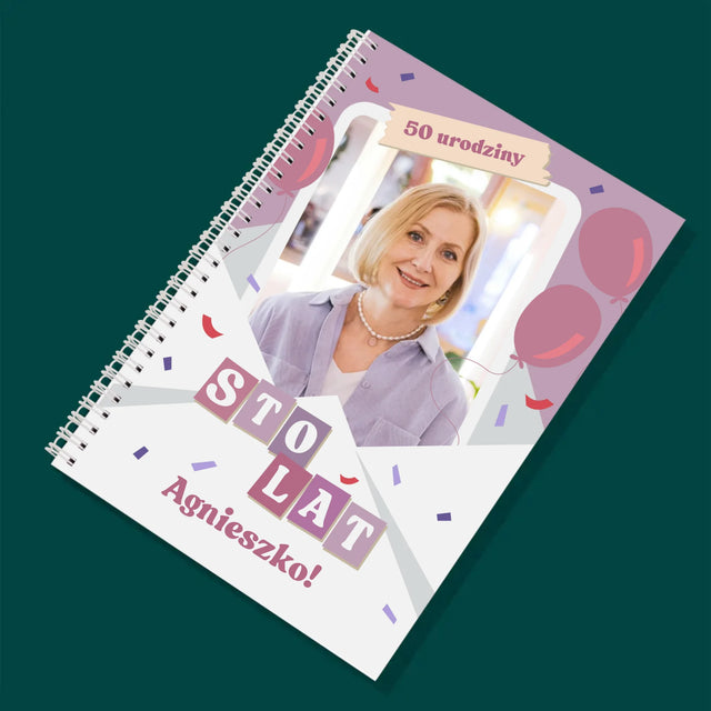 Zdjęcie I Podpis: 50 Urodziny Balony - Planer Dzienny z Nadrukiem