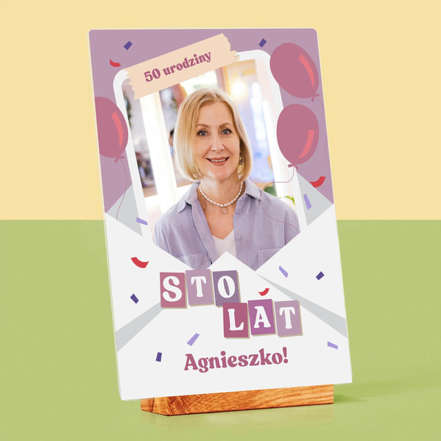 Zdjęcie I Podpis: 50 Urodziny Balony - Wydruk Na Szkle Akrylowym