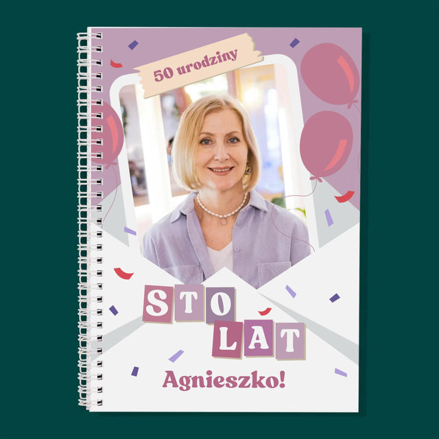 Zdjęcie I Podpis: 50 Urodziny Balony - Planer Dzienny z Nadrukiem