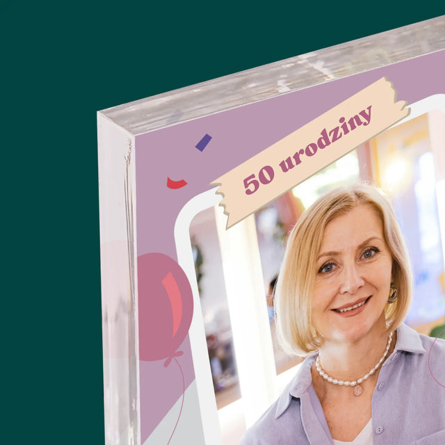Zdjęcie I Podpis: 50 Urodziny Balony - Blok Akrylowy z Nadrukiem