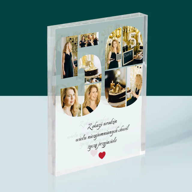 Kształt Ze Zdjęć: 50 Urodziny Życzenia - Blok Akrylowy z Nadrukiem