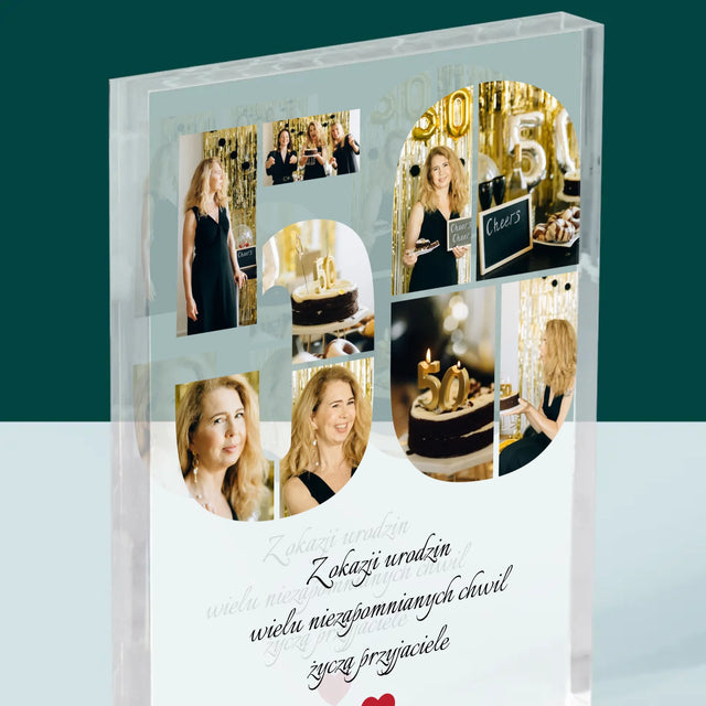 Kształt Ze Zdjęć: 50 Urodziny Życzenia - Blok Akrylowy z Nadrukiem