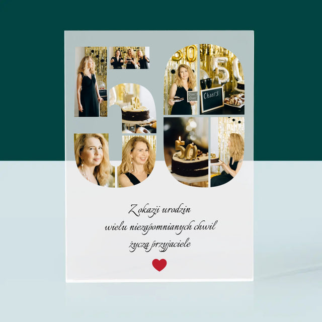 Kształt Ze Zdjęć: 50 Urodziny Życzenia - Blok Akrylowy z Nadrukiem