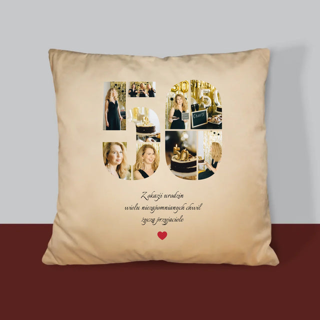 Kształt Ze Zdjęć: 50 Urodziny Życzenia - Poduszka z Nadrukiem