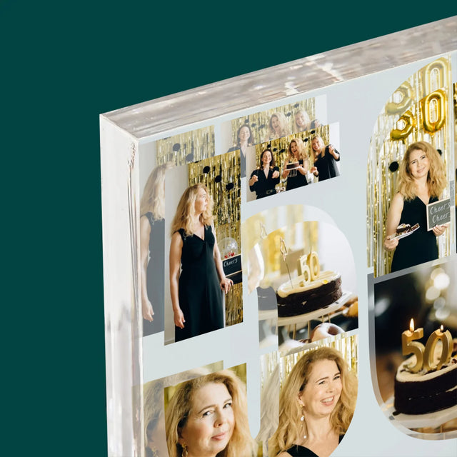 Kształt Ze Zdjęć: 50 Urodziny Życzenia - Blok Akrylowy z Nadrukiem