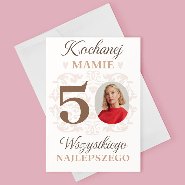 Zdjęcie I Podpis: Kochanej Mamie Z Okazji 50 Urodzin - Kartka Z Życzeniami