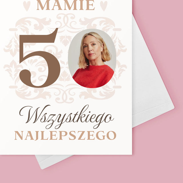 Zdjęcie I Podpis: Kochanej Mamie Z Okazji 50 Urodzin - Kartka Z Życzeniami