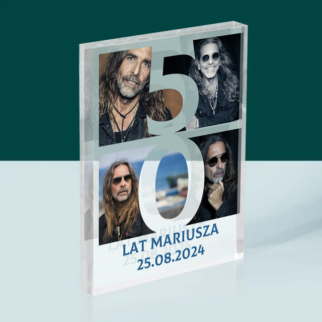 Fotokolaż: 50 Lat Cyfra Zdjęcia - Blok Akrylowy z Nadrukiem
