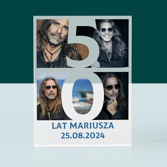 Fotokolaż: 50 Lat Cyfra Zdjęcia - Blok Akrylowy z Nadrukiem