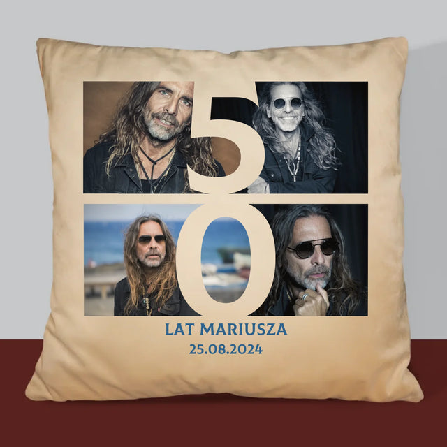Fotokolaż: 50 Lat Cyfra Zdjęcia - Poduszka z Nadrukiem