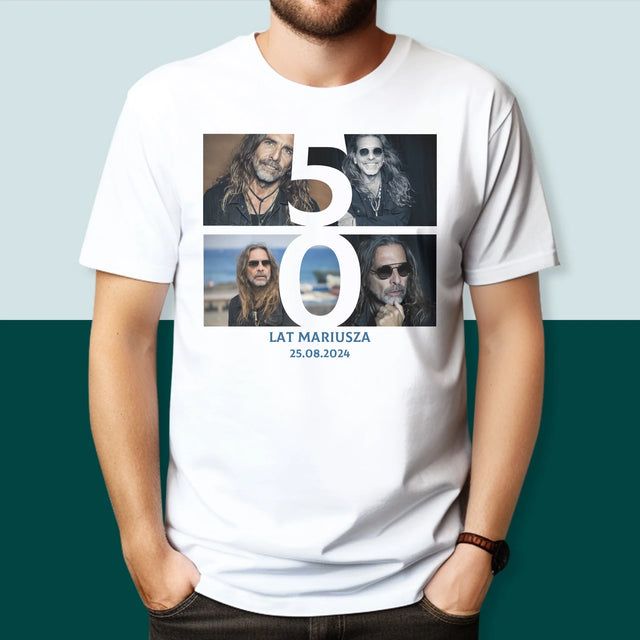 Fotokolaż: 50 Lat Cyfra Zdjęcia - Koszulka Męska z Nadrukiem