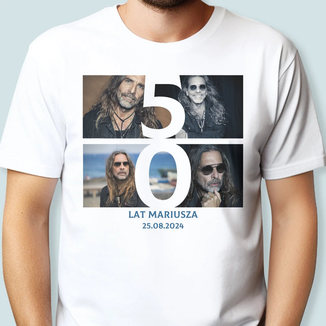 Fotokolaż: 50 Lat Cyfra Zdjęcia - Koszulka Męska z Nadrukiem